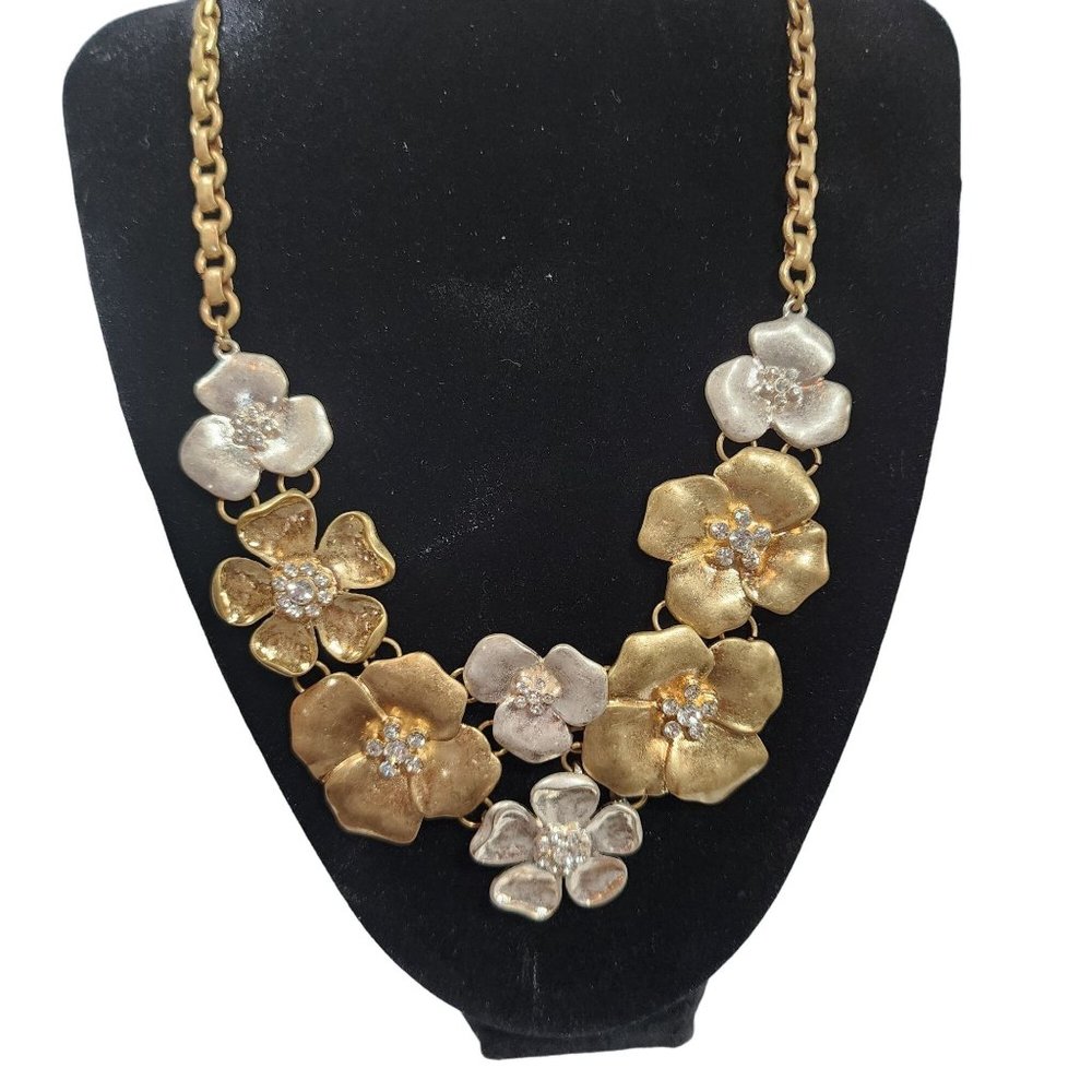 Versona Accessories Gold Floral Statement Necklace Silver Stone‎ NWT